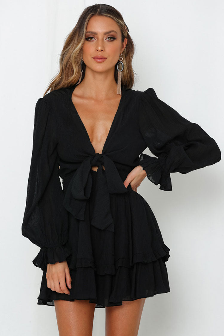 Women's Mini Dress Black Chiffon Balloon Sleeve
