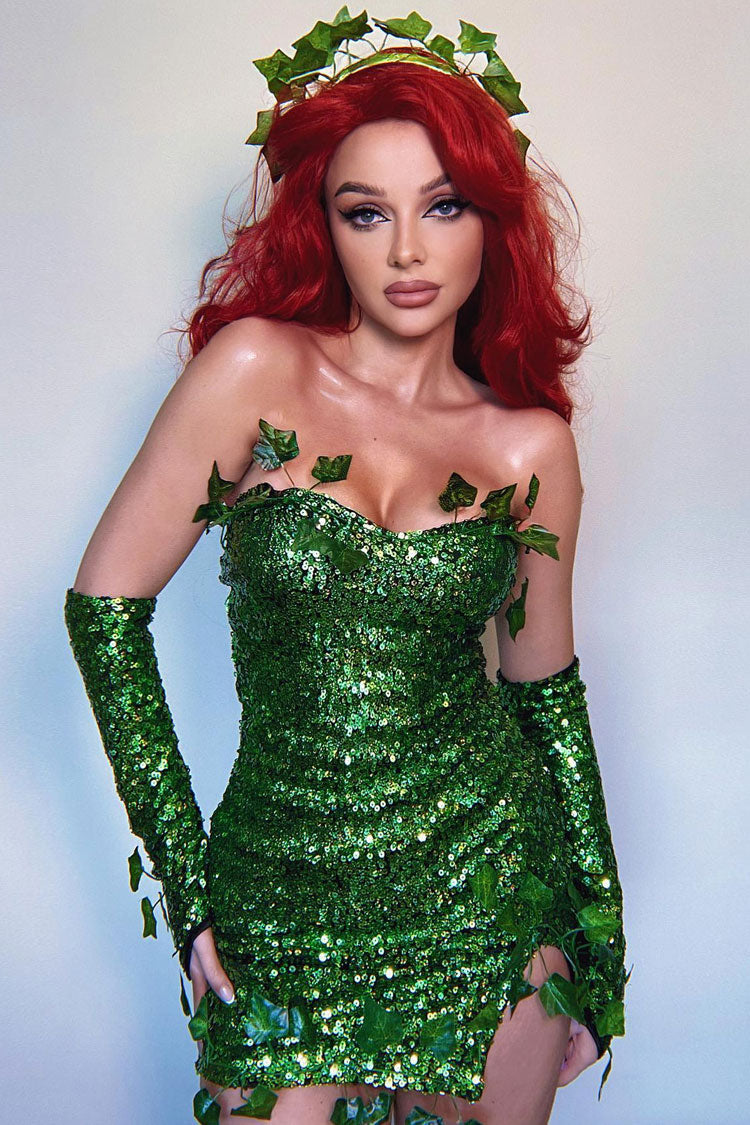 Women's Mini Dress Green Cotton Sequin