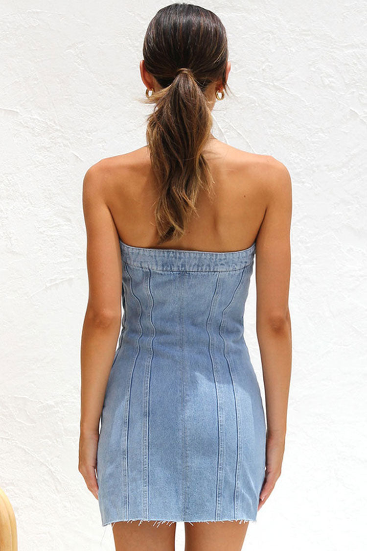 Women's Mini Dress Light Blue Denim Bodycon