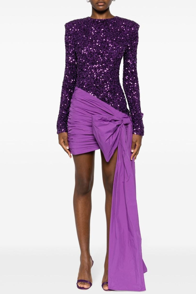 Women's Mini Dress Purple Polyester Sequin Bodycon