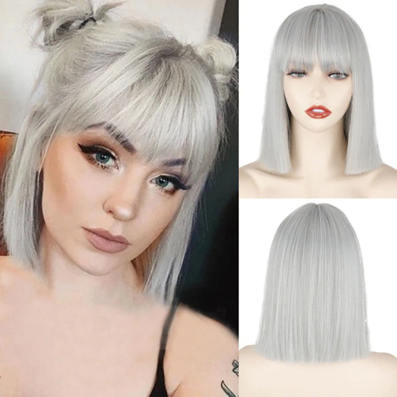 Women's Multi-color Wig Set Long Straight Short Hair with Bangs