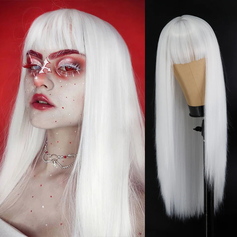 Women's Multi-color Wig Set Long Straight Short Hair with Bangs