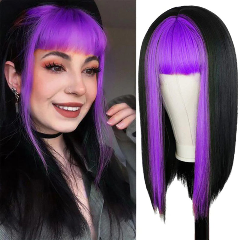 Women's Multi-color Wig Set Long Straight Short Hair with Bangs