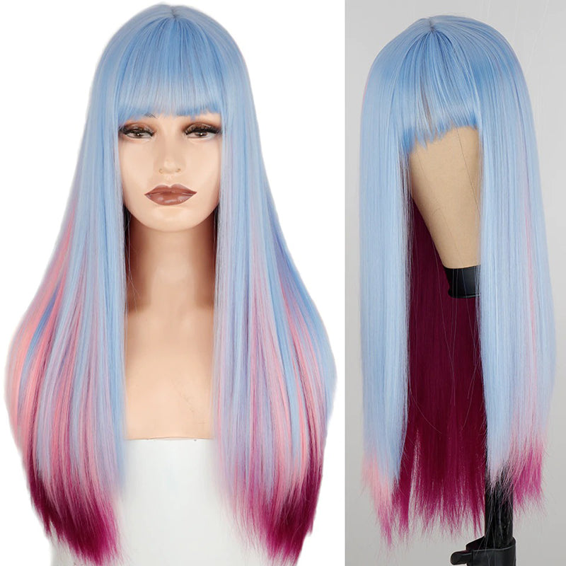 Women's Multi-color Wig Set Long Straight Short Hair with Bangs