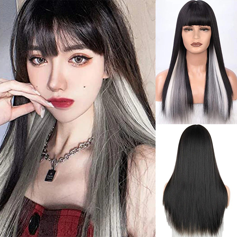 Women's Multi-color Wig Set Long Straight Short Hair with Bangs