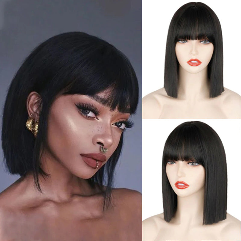 Women's Multi-color Wig Set Long Straight Short Hair with Bangs