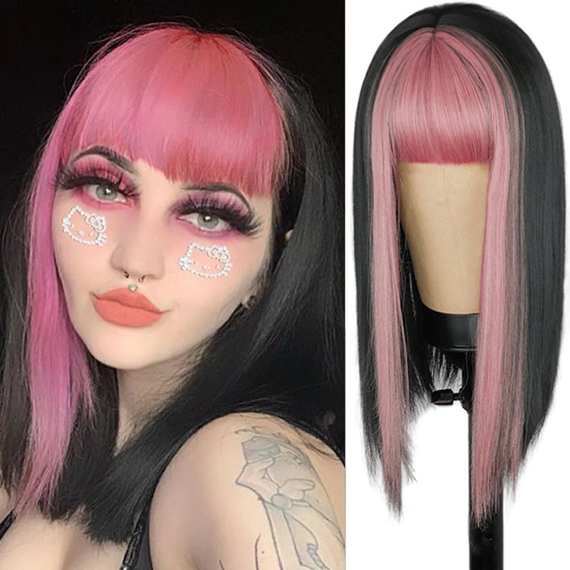 Women's Multi-color Wig Set Long Straight Short Hair with Bangs