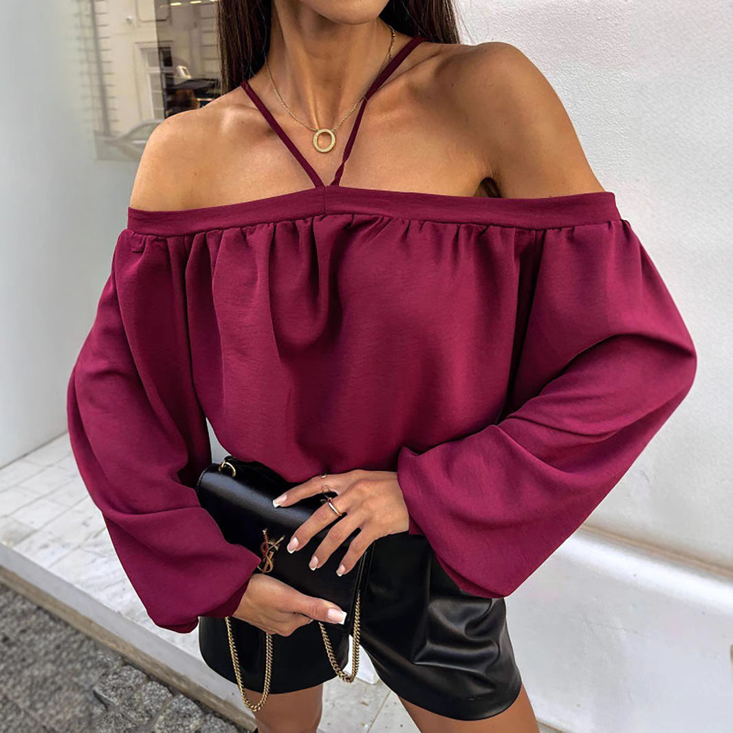 Women's Off-Shoulder Leopard Print Going Out Top with Balloon Sleeves – Casual Loose Fit