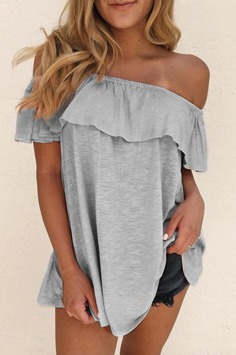 Women's Off-Shoulder Ruffle Blouse – Relaxed Fit Short Sleeve Summer Top