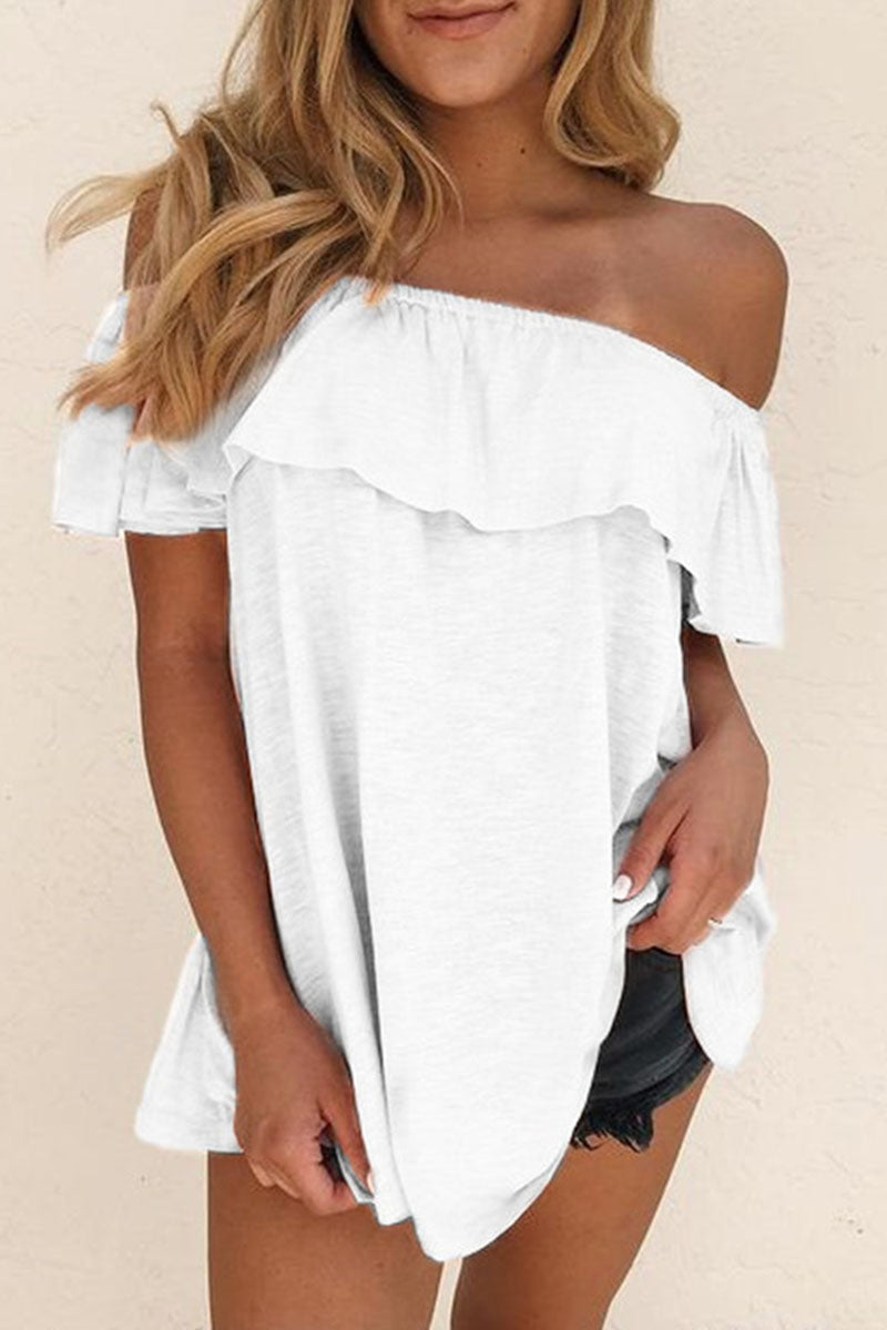Women's Off-Shoulder Ruffle Blouse – Relaxed Fit Short Sleeve Summer Top