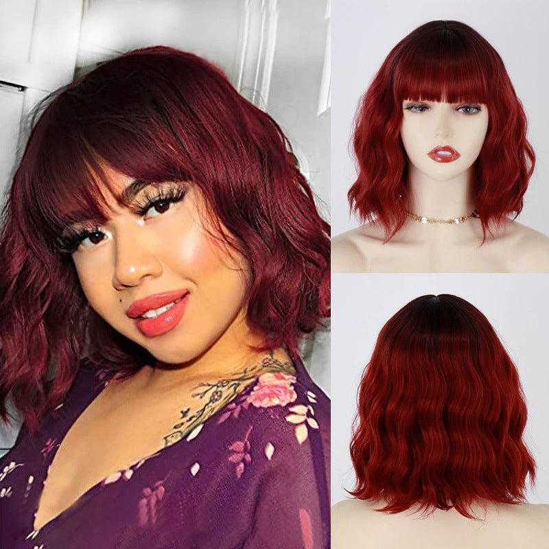 Women's Ombre Blonde Hair Wig Short Wavy High-Temperature Fiber