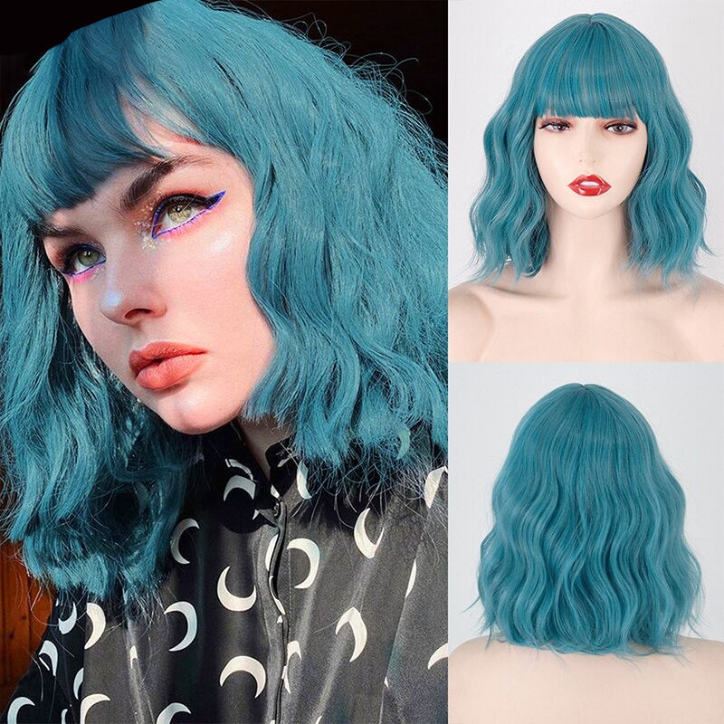 Women's Ombre Blonde Hair Wig Short Wavy High-Temperature Fiber