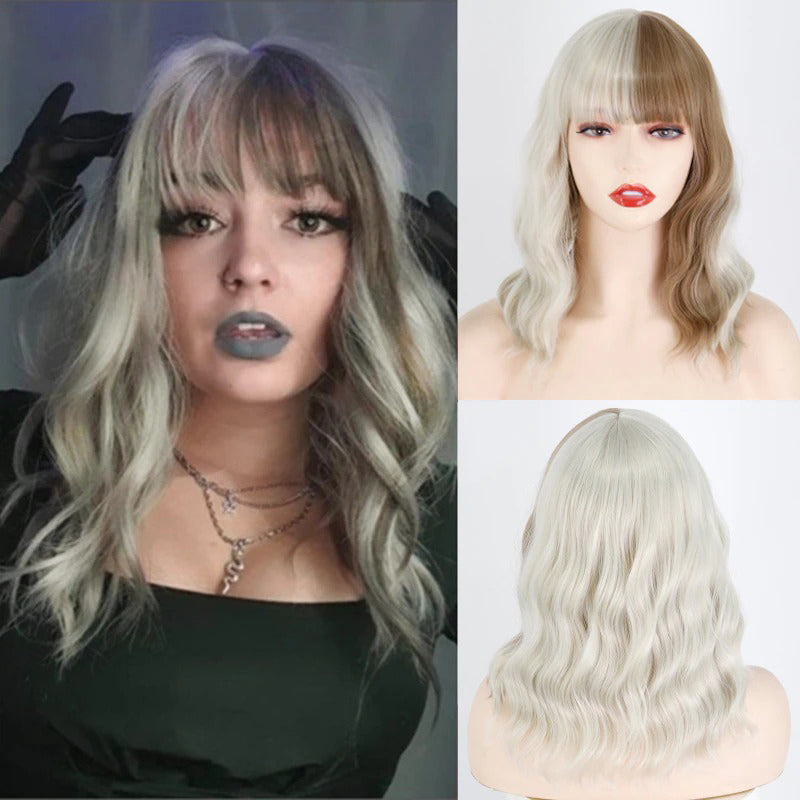 Women's Ombre Blonde Hair Wig Short Wavy High-Temperature Fiber