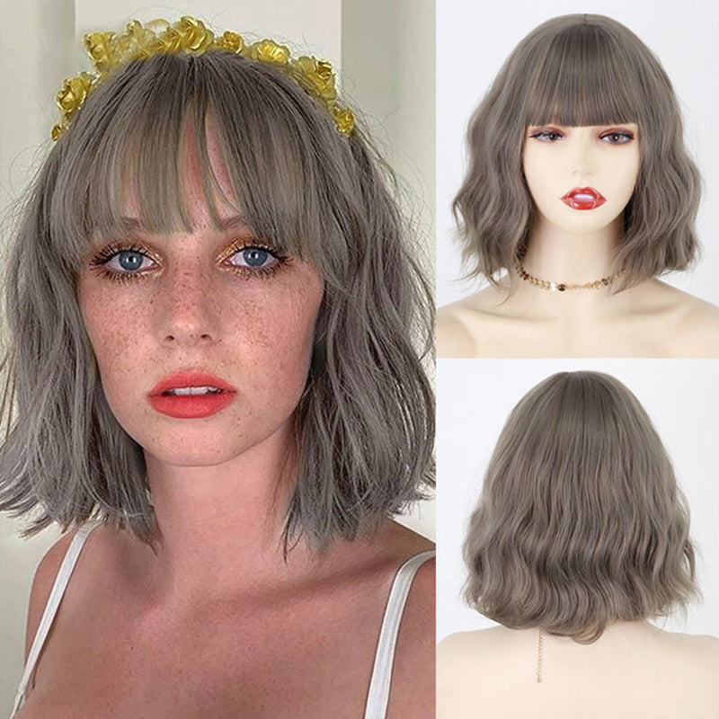 Women's Ombre Blonde Hair Wig Short Wavy High-Temperature Fiber