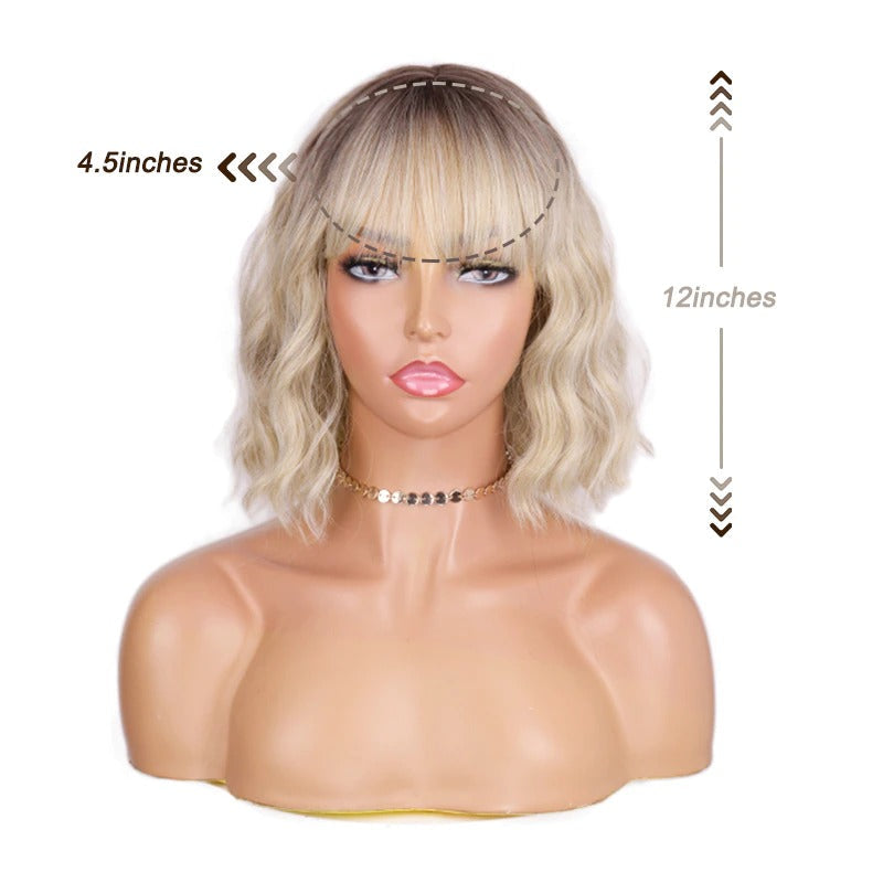 Women's Ombre Blonde Hair Wig Short Wavy High-Temperature Fiber