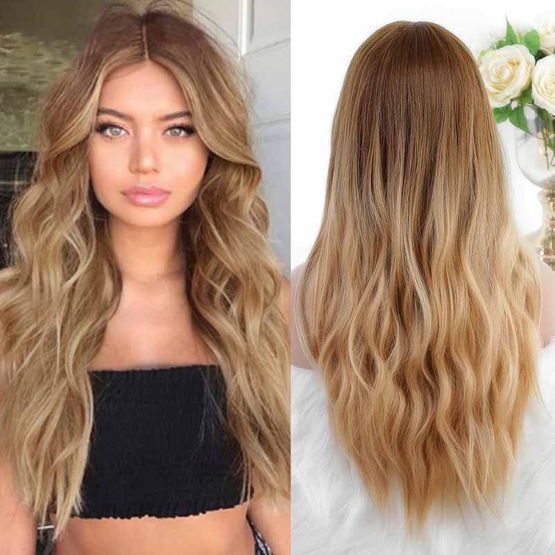 Women's Ombre Pink Long Wavy Wig Synthetic Hair