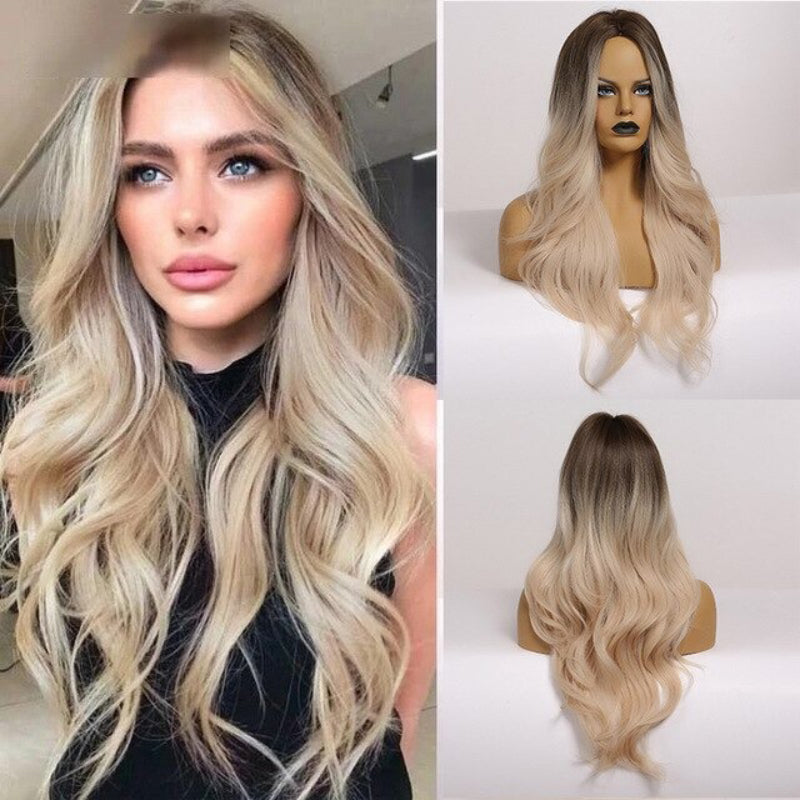 Women's Ombre Pink Long Wavy Wig Synthetic Hair