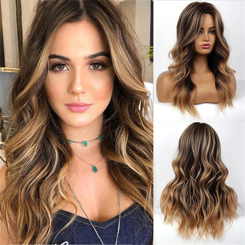 Women's Ombre Pink Long Wavy Wig Synthetic Hair