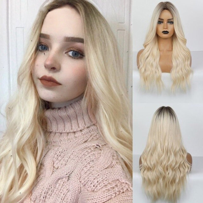 Women's Ombre Pink Long Wavy Wig Synthetic Hair