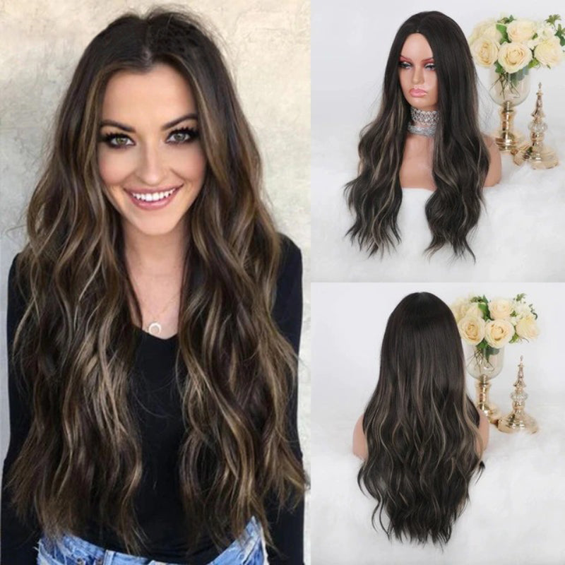 Women's Ombre Pink Long Wavy Wig Synthetic Hair