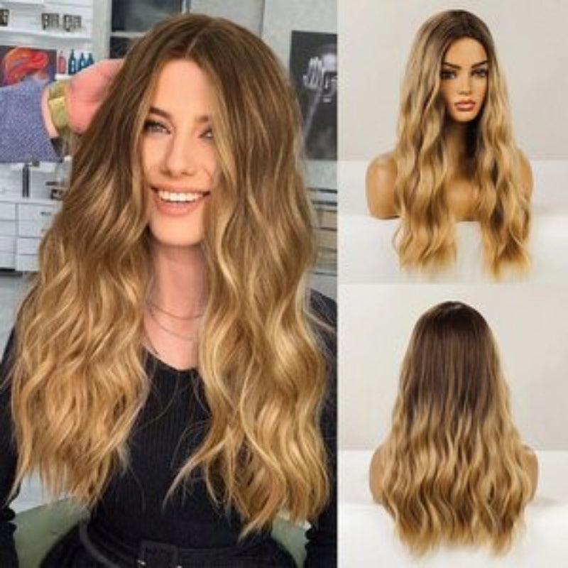 Women's Ombre Pink Long Wavy Wig Synthetic Hair