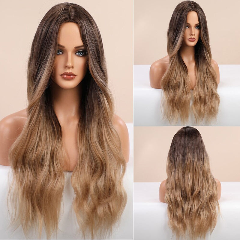 Women's Ombre Pink Long Wavy Wig Synthetic Hair