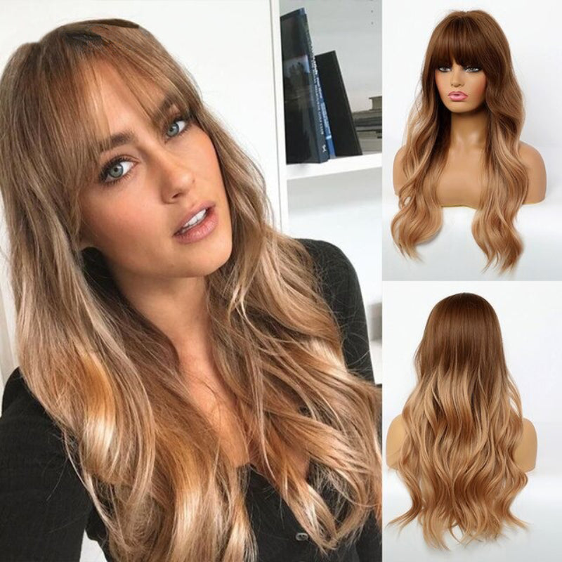 Women's Ombre Pink Long Wavy Wig Synthetic Hair