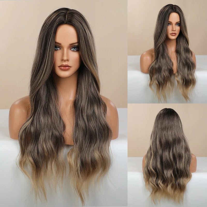 Women's Ombre Pink Long Wavy Wig Synthetic Hair