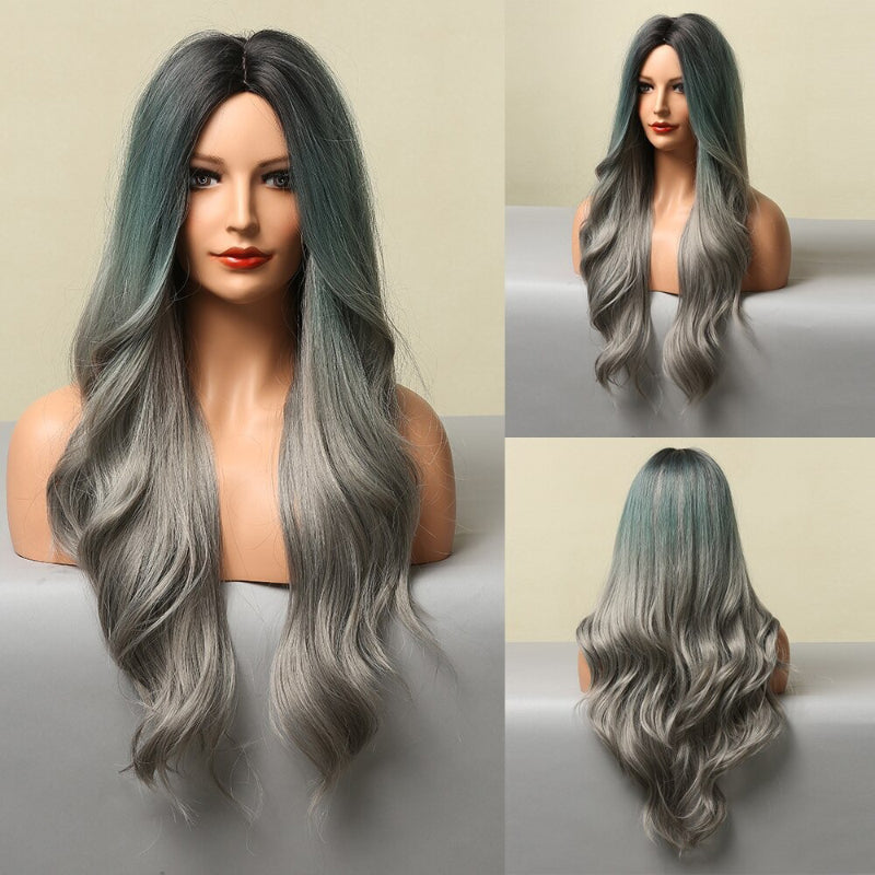 Women's Ombre Pink Long Wavy Wig Synthetic Hair