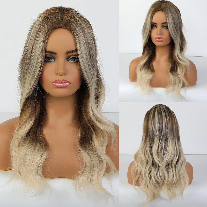 Women's Ombre Pink Long Wavy Wig Synthetic Hair
