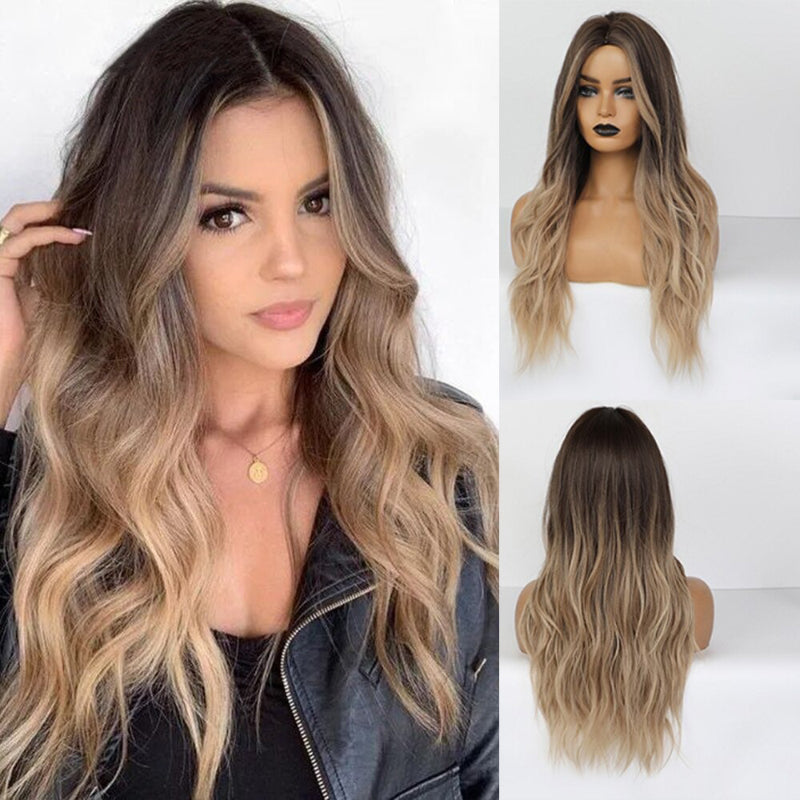 Women's Ombre Pink Long Wavy Wig Synthetic Hair