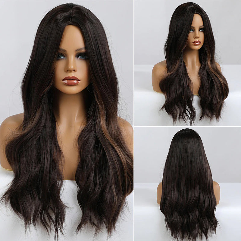 Women's Ombre Pink Long Wavy Wig Synthetic Hair