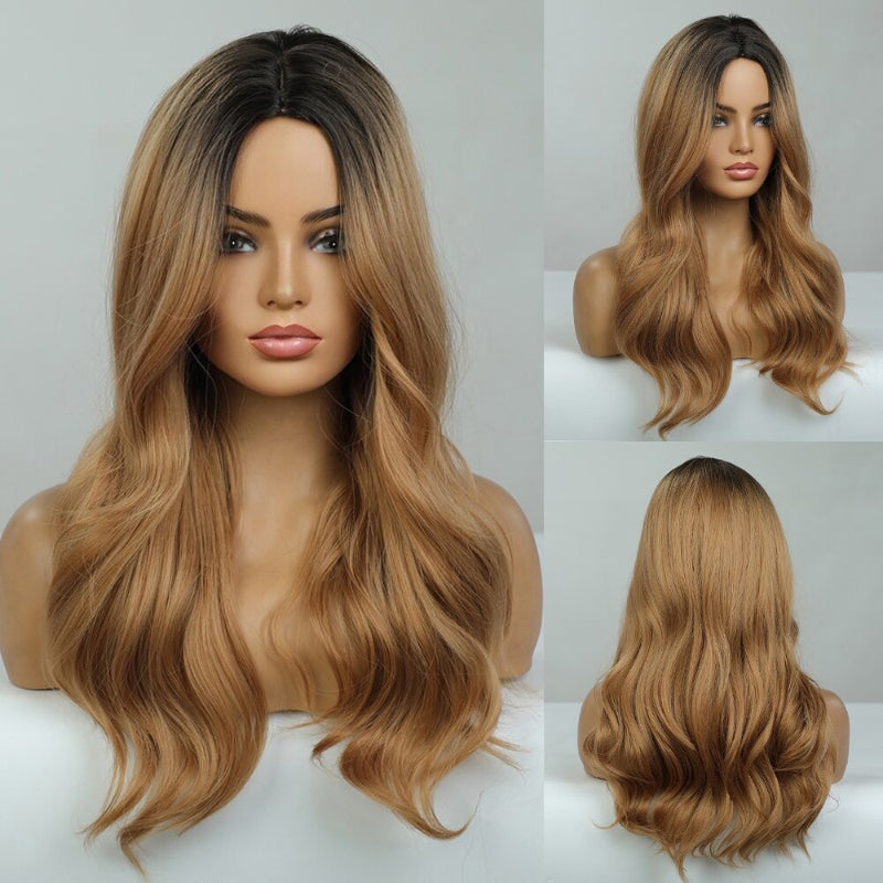 Women's Ombre Pink Long Wavy Wig Synthetic Hair