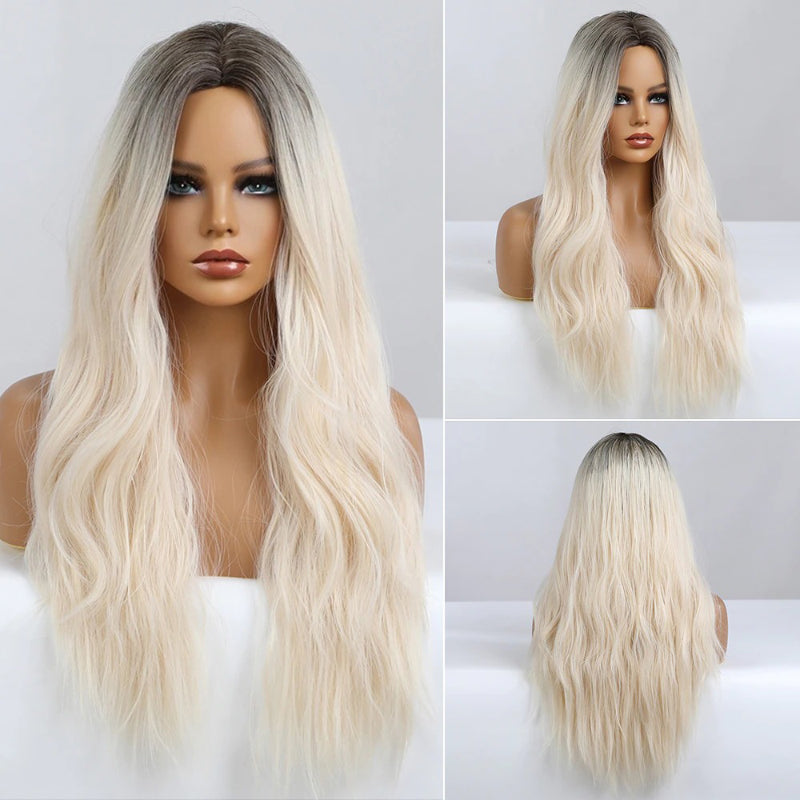 Women's Ombre Pink Long Wavy Wig Synthetic Hair