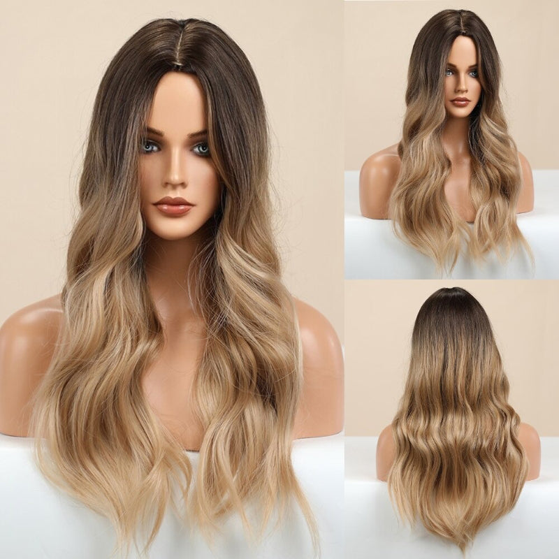 Women's Ombre Pink Long Wavy Wig Synthetic Hair