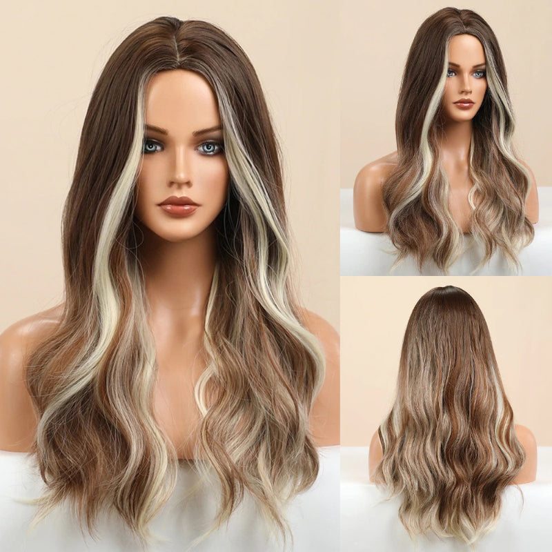 Women's Ombre Pink Long Wavy Wig Synthetic Hair