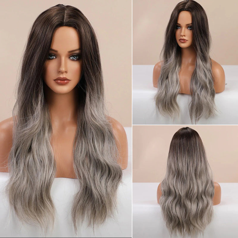 Women's Ombre Pink Long Wavy Wig Synthetic Hair