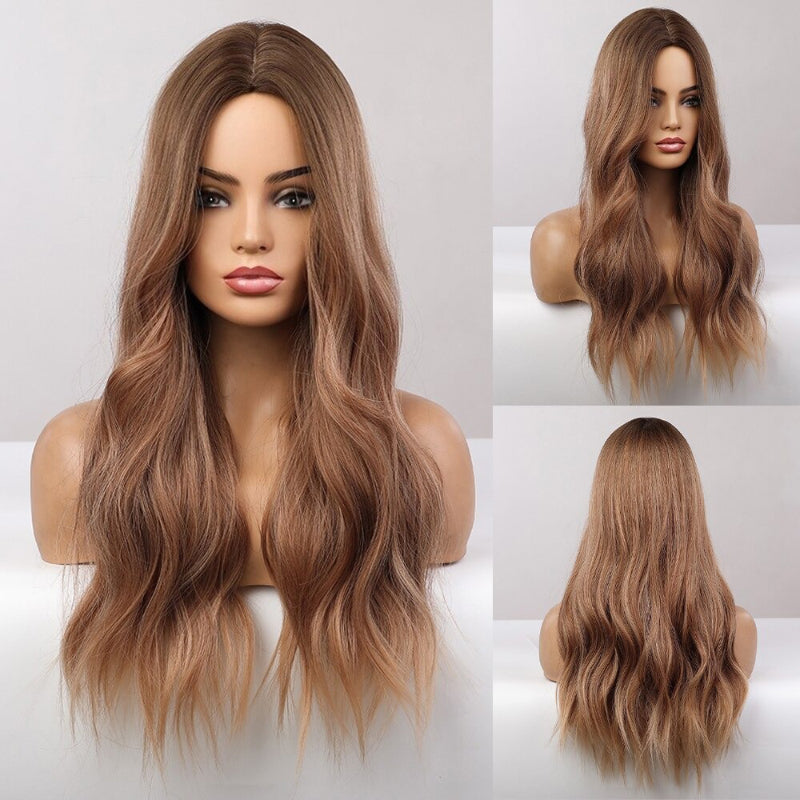 Women's Ombre Pink Long Wavy Wig Synthetic Hair