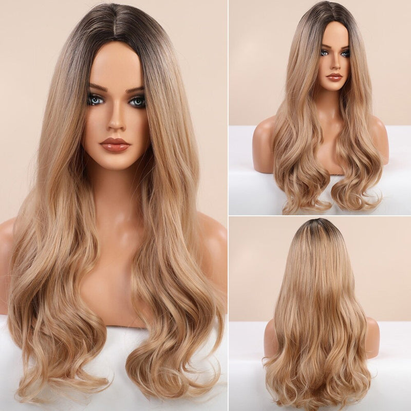 Women's Ombre Pink Long Wavy Wig Synthetic Hair