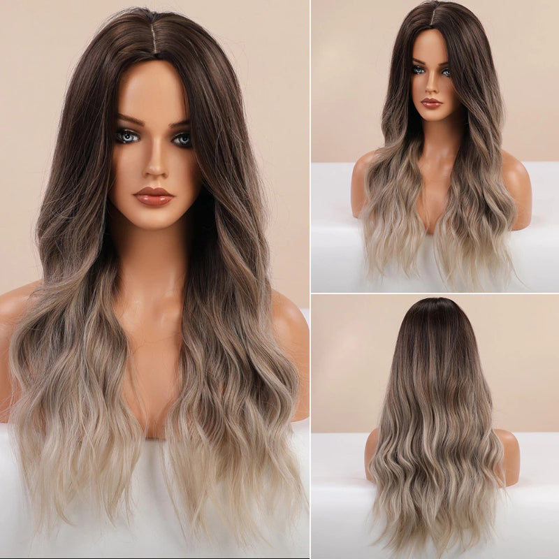 Women's Ombre Pink Long Wavy Wig Synthetic Hair
