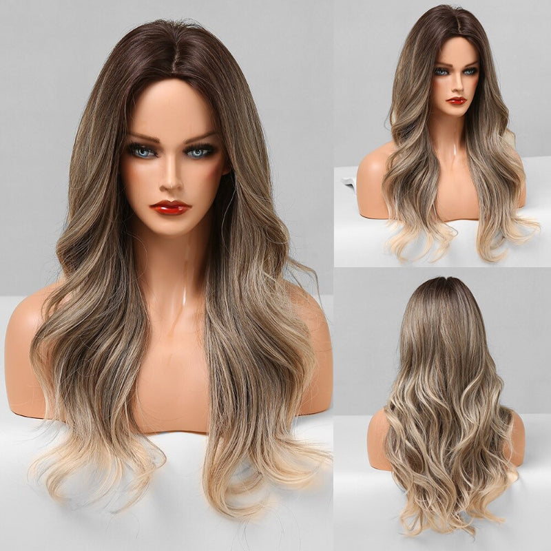 Women's Ombre Pink Long Wavy Wig Synthetic Hair