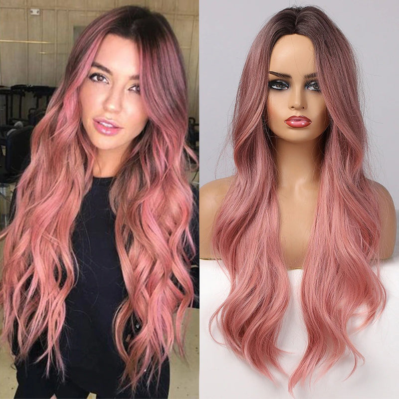 Women's Ombre Wig Brown Purple Synthetic Heat-Resistant Long Wavy