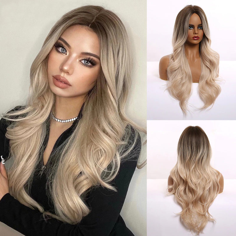 Women's Ombre Wig Brown Purple Synthetic Heat-Resistant Long Wavy