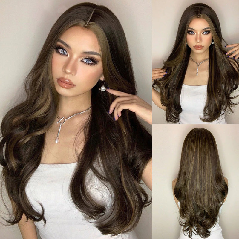 Women's Ombre Wig Brown Purple Synthetic Heat-Resistant Long Wavy