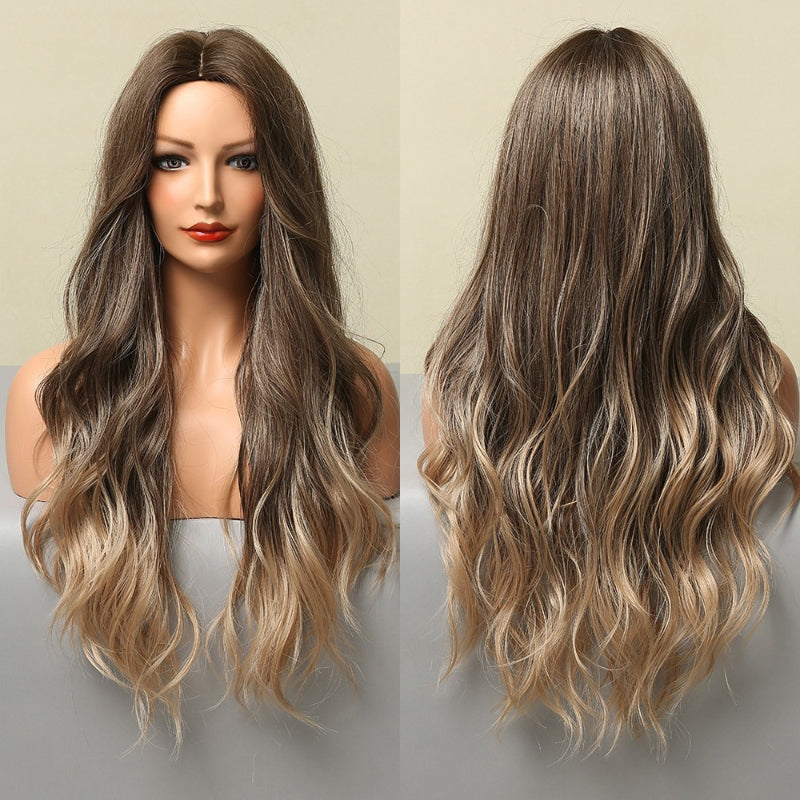 Women's Ombre Wig Brown Purple Synthetic Heat-Resistant Long Wavy