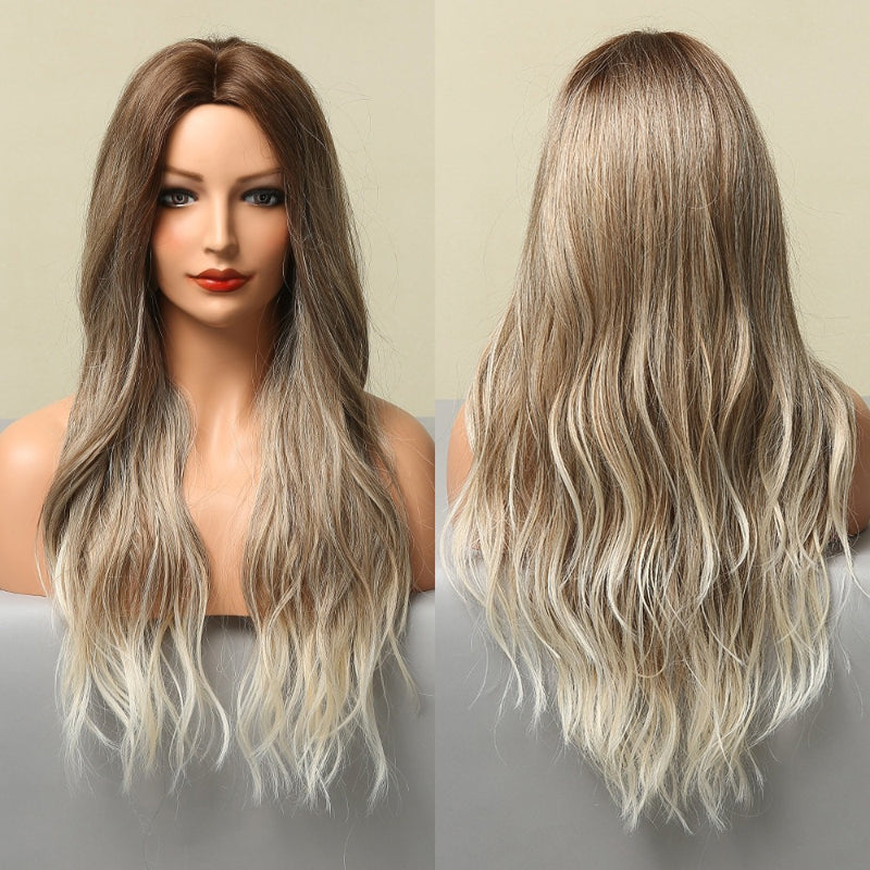 Women's Ombre Wig Brown Purple Synthetic Heat-Resistant Long Wavy