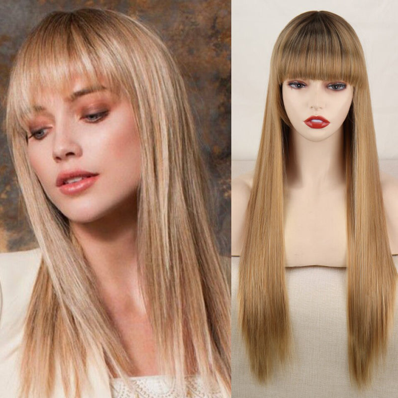 Women's Ombre Wig Pink and Black Long Straight High-Temperature Fiber