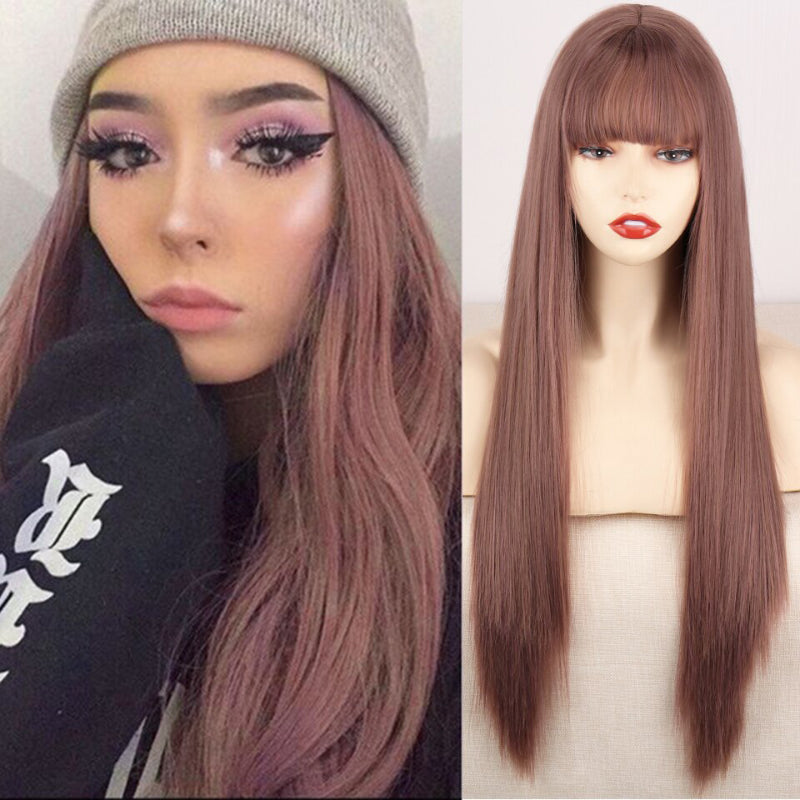 Women's Ombre Wig Pink and Black Long Straight High-Temperature Fiber