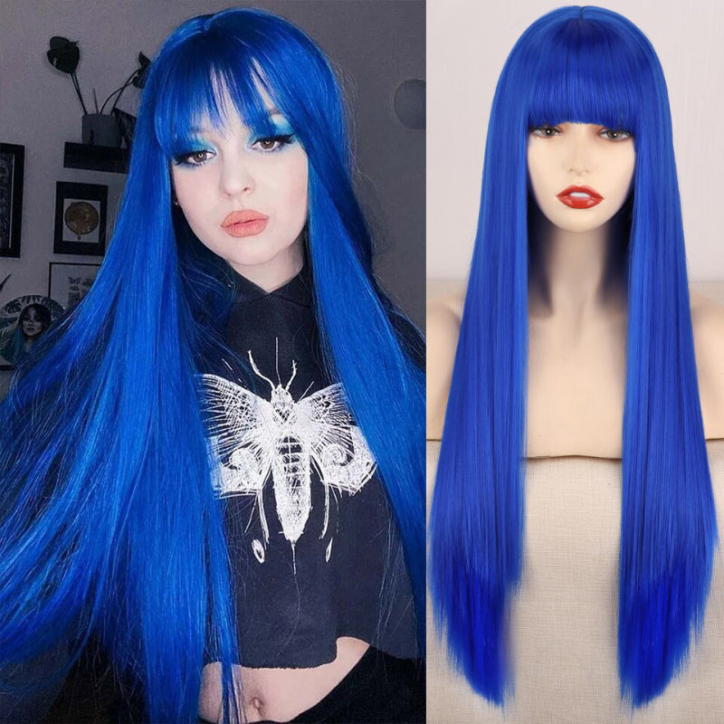 Women's Ombre Wig Pink and Black Long Straight High-Temperature Fiber