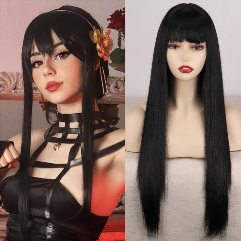 Women's Ombre Wig Pink and Black Long Straight High-Temperature Fiber